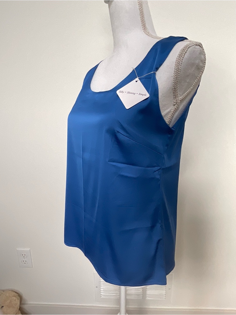 Royal Blue Satin Scoop Neck Cami - Picture 5 of 6